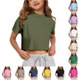 thumbnail image 1 of RMGVDSD Girls Crop Tops Summer Short Sleeve T-Shirts for Girl Crew Neck T Shirts Casual Basic Tees Solid Color Fashion Tee Shirt 9-10 Years, 1 of 9