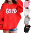 thumbnail image 1 of RMGVDSD Girls Cute Bow Graphic Print Sweatshirts Long Sleeve Crewneck Pullover Tops Kids Drop Shoulder Sweatshirt Trendy Preppy Clothes 5-6 Years, 1 of 4