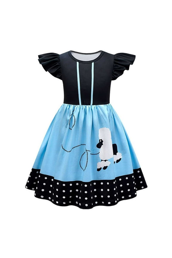 Girls Dresses 1950S Kids Poodle Dress 50S Sock Hop Clothes Ruffled Sleeveless Princess Birthday Party Dress Sundress Casual Party Dresses