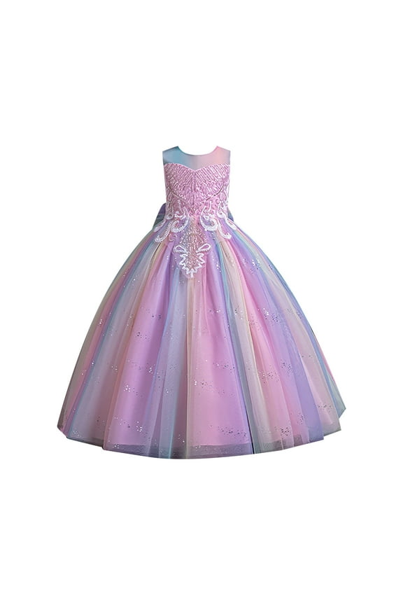 Girls Easter Dresses Sequin Flower Girl Dress For Kids Wedding Bridesmaid Pageant Party Formal Long Dress Princess Tulle Dresses 7-8 Years