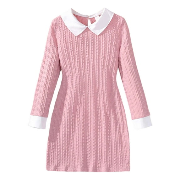RMGVDSD Girls Fall Sweater Dress Tween Long Sleeve Knit Ribbed Dress With Collar Fashion Sweater Dress Fall Winter Christmas Dresses Hallowmas Vintage 7-8 Years