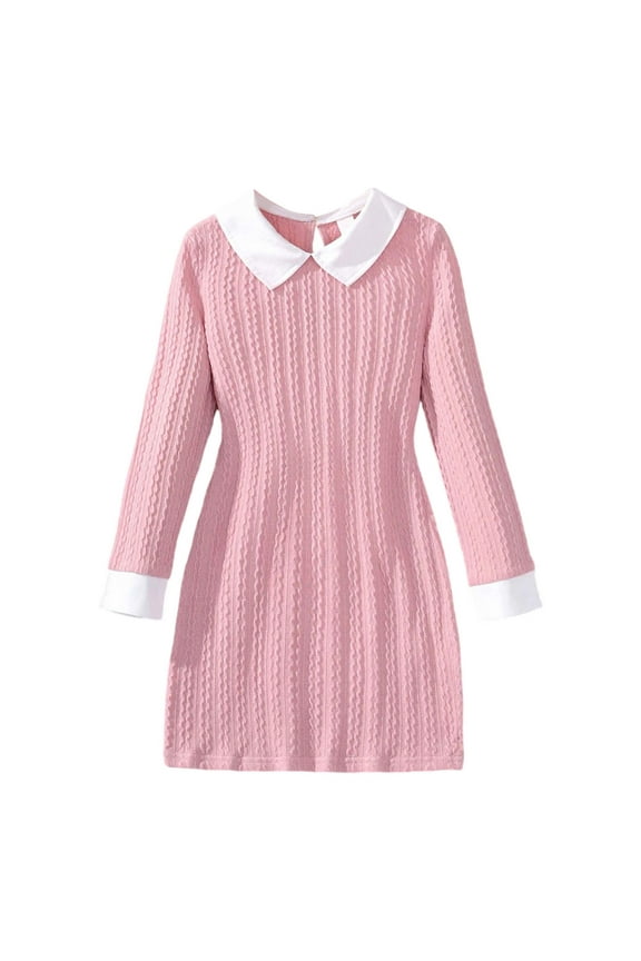 Girls Fall Sweater Dress Tween Long Sleeve Knit Ribbed Dress With Collar Fashion Sweater Dress Fall Winter Christmas Dresses Hallowmas Vintage 7-8 Years