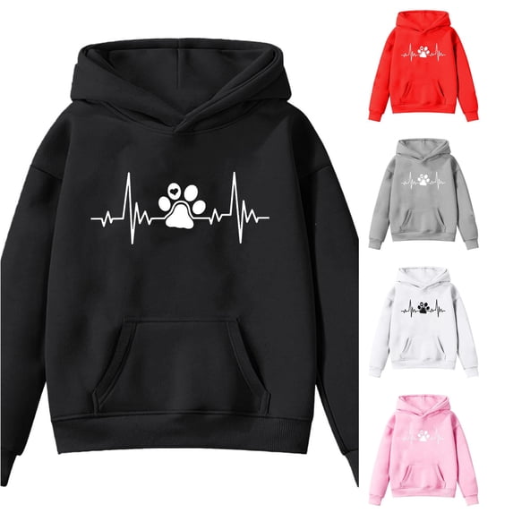 RMGVDSD Girls Graphic Hoodies Cute Print Long Sleeve Hooded Sweatshirts for Girls Pullover Tops Back To School Fall Winter Clothes Fashionable Top 6-7 Years