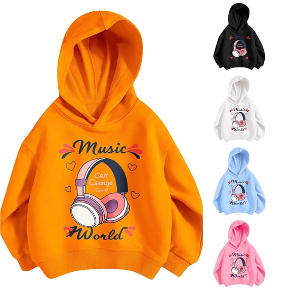 RMGVDSD Girls Graphic Hoodies Sweatshirts Fashion Cartoon Print Long Sleeve Hooded Sweatshirt Pullover Kids Fall Winter Casual Tops Comfy Sweatshirt 4-5 Years