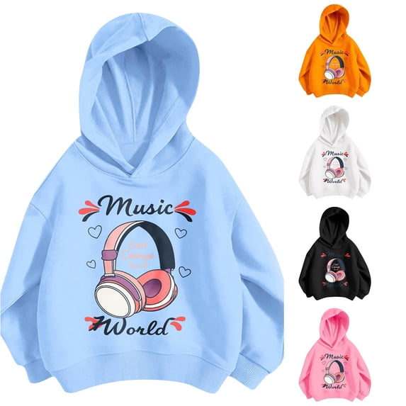 RMGVDSD Girls Graphic Hoodies Sweatshirts Fashion Cartoon Print Long Sleeve Hooded Sweatshirt Pullover Kids Fall Winter Casual Tops Fall Girl Clothes 8-9 Years