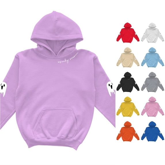 RMGVDSD Girls Halloween Hoodie Ghost Print Pullover Hooded Sweatshirt for Kids Loose Fit Casual Long Sleeve Hoodies Fall Winter Clothes Comfort Sweatshirt 9-10 Years