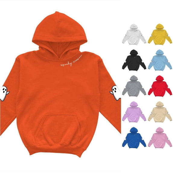 RMGVDSD Girls Halloween Hoodies Ghost Print Long Sleeve Pullover Hooded Sweatshirts Kids Cute Casual Loose Fit Tops for Fall Winter Fashion Fall Tops 7-8 Years
