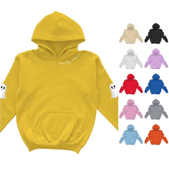 RMGVDSD Girls Halloween Hoodies Ghost Print Long Sleeve Pullover Hooded Sweatshirts Kids Vintage Casual Loose Fit Tops Fall Winter Casual Girl Clothes 13-14 Years