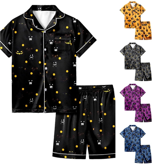 RMGVDSD Girls Halloween Pajamas Set 2 Piece Sleepwear Kids Cartoon Print Short Sleeve Shirt and Shorts Pajama Sets Stylish Loungewear 4-5 Years