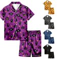 thumbnail image 1 of RMGVDSD Girls Halloween Pajamas Set 2 Piece Sleepwear Kids Cartoon Print Short Sleeve Shirt and Shorts Pajama Sets Stylish Loungewear 8-9 Years, 1 of 5