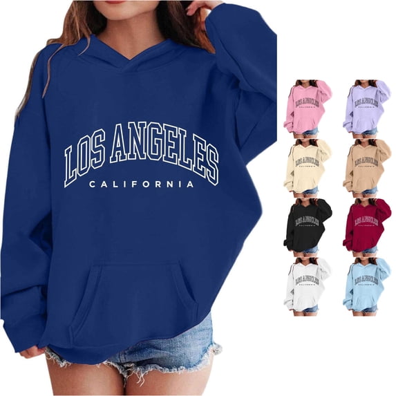 RMGVDSD Girls Hoodies Letter Print Hooded Sweatshirts for Kids Long Sleeve Pullover Tops Loose Fit Casual Hoodie Fall Comfortable Wear Fashionable Top 5-6 Years
