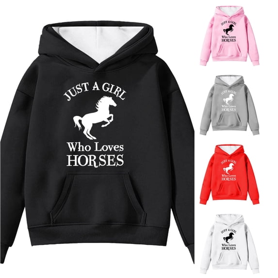 RMGVDSD Girls Hoodies Sweatshirts Fall Winter Pullover with Pocket Cute Horse Print Long Sleeve Hooded Sweatshirt for Kids Casual Tops Fashion Clothes 13-14 Years