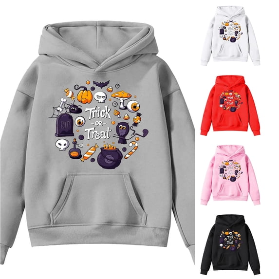 RMGVDSD Girls Hoodies Sweatshirts Halloween Cute Print Hooded Sweatshirt Long Sleeve Pullover Tops with Pockets Kids Trendy Clothes Cute Sweatshirt 4-5 Years