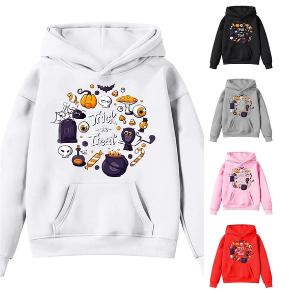 RMGVDSD Girls Hoodies Sweatshirts Halloween Cute Print Hooded Sweatshirt Long Sleeve Pullover Tops with Pockets Kids Trendy Clothes Trendy Sweatshirt 6-7 Years