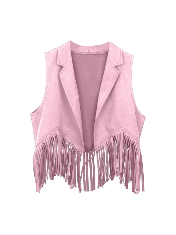 Girls Kids Cowgirl Vest Girl's Tassels Sleeveless Vest 70S Open Front Cowgirl Fringe Jacket Vest Boho Party Dress Up Tassel Waistcoat Tops 5-6 Years
