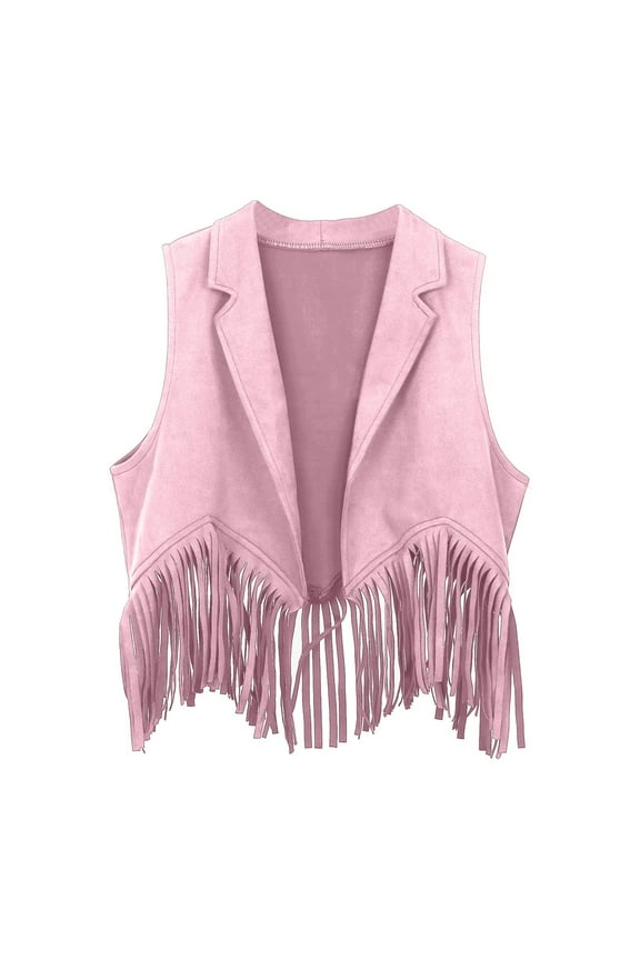 Girls Kids Cowgirl Vest Girl's Tassels Sleeveless Vest 70S Open Front Cowgirl Fringe Jacket Vest Boho Party Dress Up Tassel Waistcoat Tops 7-8 Years