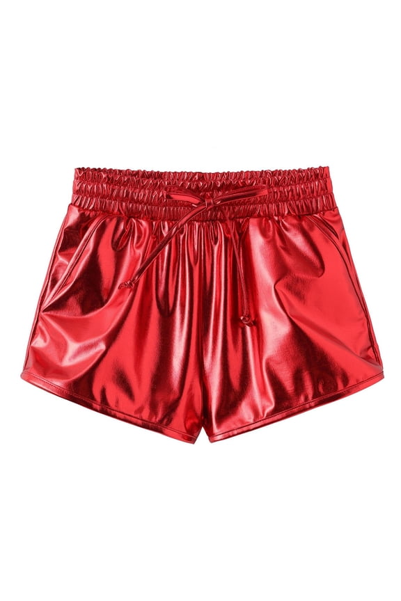 Girls Metallic Shorts Summer Shorts Sparkly Dance Outfits Kids Shiny Hot Pants Elastic Waistband Shorts With Pockets Soft Comfy Short Pants For 7-8 Years