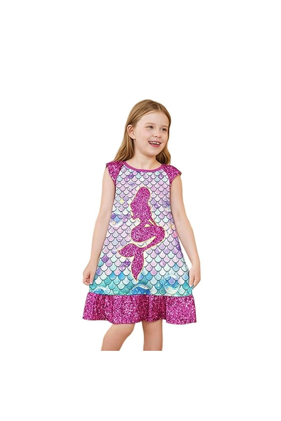 Girls Nightgowns Kids Summer Dresses Cute Animal Print Sleeveless Sleepwear Night Dress Home Casual Sundress Soft Nightshirt A-Line Party Dress
