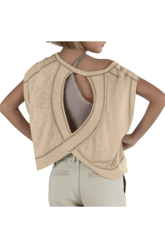 Girls Open Back Workout Top Girls Loose Casual Short Sleeve Fitness T Shirt Backless Top 2025 Backless Yoga Sports Short Running T Shirt 4-5 Years