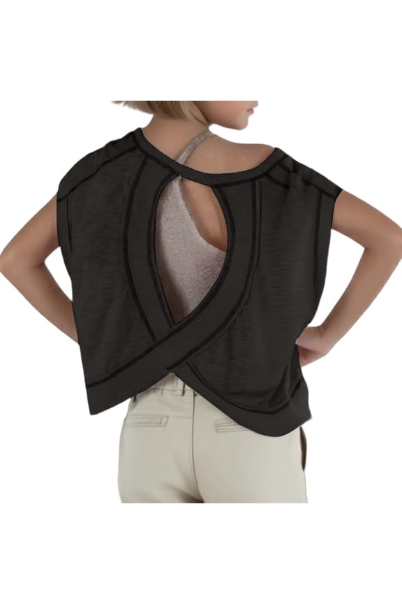 Girls Open Back Workout Top Girls Loose Casual Short Sleeve Fitness T Shirt Backless Top 2025 Backless Yoga Sports Short Running T Shirt 9-10 Years