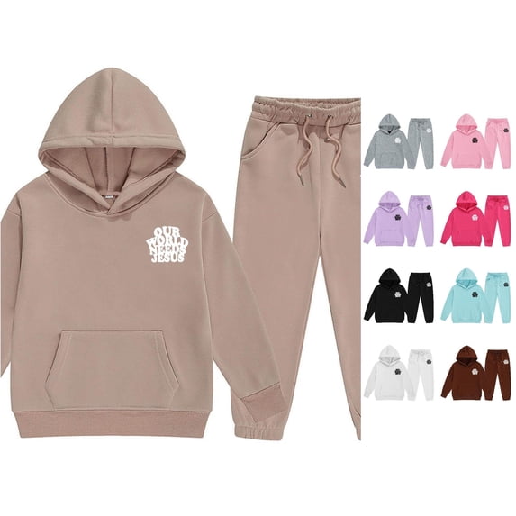 RMGVDSD Girls Outfits Set Casual Letter Print Hoodie Sweatshirts and Sweatpants 2 Piece Outfit Kids Fashion Sweatsuits Fall Winter Clothes 12-13 Years