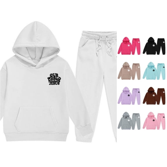 RMGVDSD Girls Outfits Set Casual Letter Print Hoodie Sweatshirts and Sweatpants 2 Piece Outfit Kids Fashion Sweatsuits Fall Winter Clothes 3-4 Years