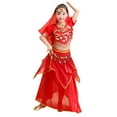 thumbnail image 1 of RMGVDSD Girls Outfits Set Cute Girl Belly Dance Outfit Short Sleeve Crop Tops Skirt Sets Sequin Dance Clothes Halloween Wear Carnival Sets 5-6 Years, 1 of 7