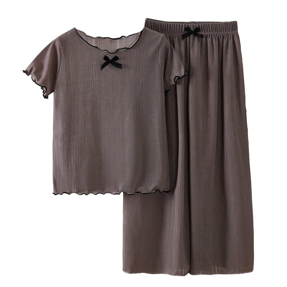RMGVDSD Girls Outfits Set Toddler Summer Casual Outfit Solid Color Round Neck Ruffle Short Sleeve Tops And Pants Comfy Loungewear 2 Piece Sets 18-24 Months