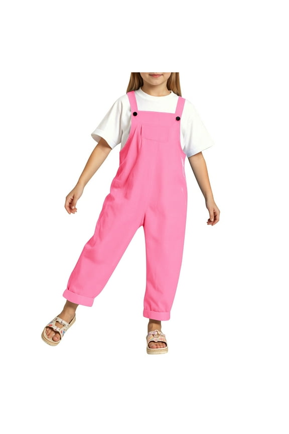 Girls Overalls Kids Casual Sleeveless Jumpsuits Harem Pants Rompers Solid Color Cute Children's Suspenders Trousers 4-5 Years