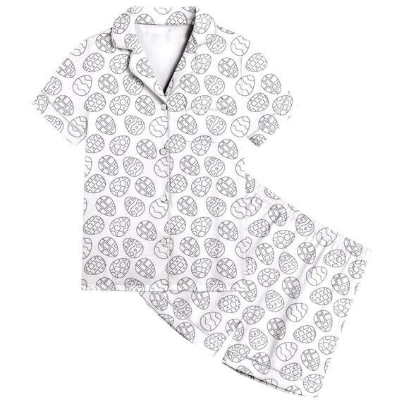 RMGVDSD Girls Pajamas 2 Piece Set Girls DIY Printed Lapel Short Sleeve Tops Shorts Pajamas Set Cute Comfortable Breathable Home Wear Nightwear Sleepwear Outfit