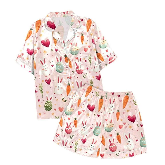 RMGVDSD Girls Pajamas 2 Piece Set Girls' Easter Print Short Sleeve Shorts Two Piece Pajama Set Soft Sleepwear Pajama Sleepwear Nightwear