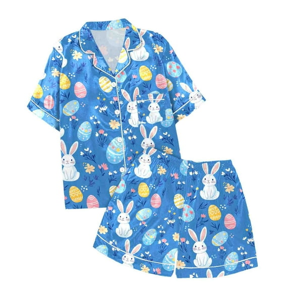 RMGVDSD Girls Pajamas Summer Short Sets Girls' Easter Print Short Sleeve Shorts Two Piece Pajama Set Soft Sleepwear Holiday Cozy Nightwear