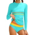 thumbnail image 1 of RMGVDSD Girls Rash Guard Swimsuit Long Sleeve Dual-Color Stripe Slim Fit Top With Bikini Bottoms Bathing Suits For Girls Summer Swimwear 7-8 Years, 1 of 5