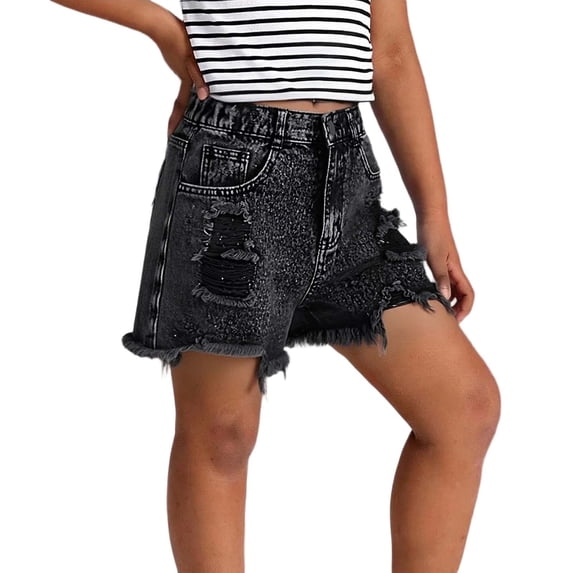 RMGVDSD Girls Ripped Jeans Shorts Distressed Denim Shorts Girls' Summer High Rise Denim Shorts Raw Hem Straight Leg Shorts Stylish Wear 7-8 Years