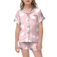 thumbnail image 1 of RMGVDSD Girls Satin Pajama Set Girls' Easter Day Printed Pajamas Short Sleeved Button Down Shirt Tops Shorts Sleepwear Set Casual Loungewear Sets, 1 of 4