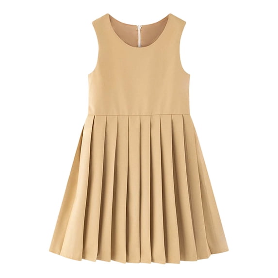 RMGVDSD Girls School Uniform Dress Classic Casual Pinafore Dress For Kids Pleated Hem Sleeveless Sundress Daily Wear Spring Summer Outfit 9-10 Years