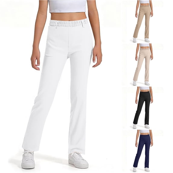 RMGVDSD Girls School Uniform Pants Kids Dress Pants High Stretchy Straight Leg Trousers with Pockets Fashion Spring Fall Back to School Slacks 14-15 Years