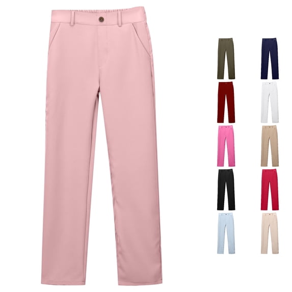 RMGVDSD Girls School Uniform Pants Kids Straight Fit Stretch Twill Chino Pant Comfortable Back to School Slacks Casual Trousers with Pockets 15-16 Years