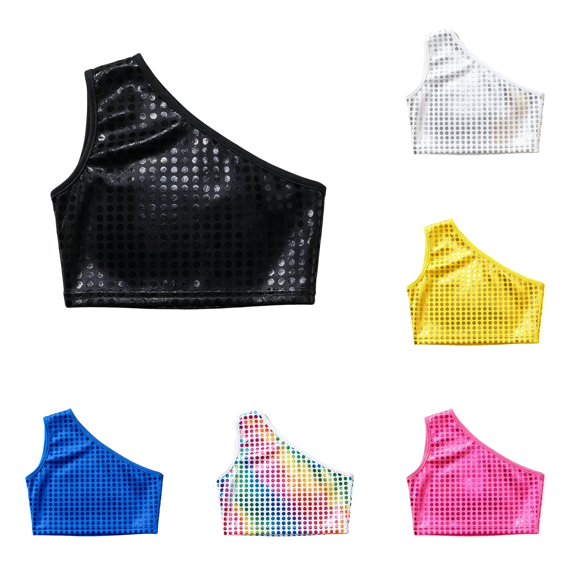RMGVDSD Girls Sequin Crop Top Shiny Tees Sleeveless Tank Tops Stage Performance Dance Blouse Holiday Party Wear 3-5 Years