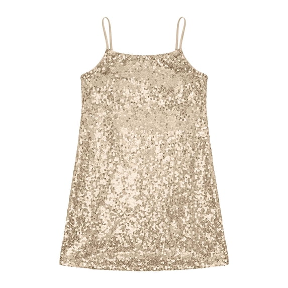 RMGVDSD Girls Sequin Party Dress Bodycon Spaghetti Strap Mini Dress Sleeveless Pencil Cami Dresses Sparkle Dance Birthday Summer Sundress 4-5 Years
