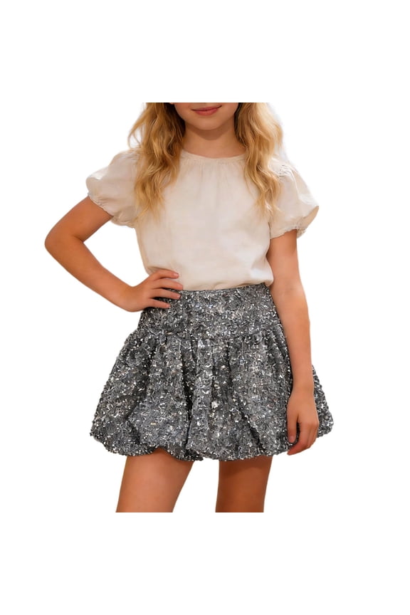 Girls Sequin Skirt Fashionable Dance Glitter Tutu Skirts Carnival Party Sparkly Flared A-Line Mini Skirts For Kids Princess Dance Skirts 11-12 Years