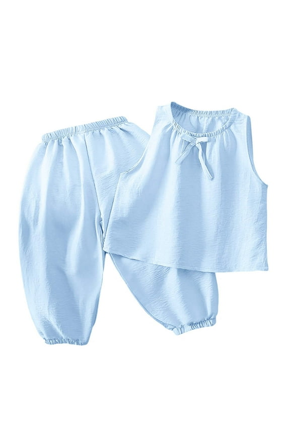 Girls' Set Sweet Vest Top With Pants Summer Outfit Cute Casual Sleepwear Air Conditioning Suit Two Piece Set Casual Sports Tracksuit 6-7 Years