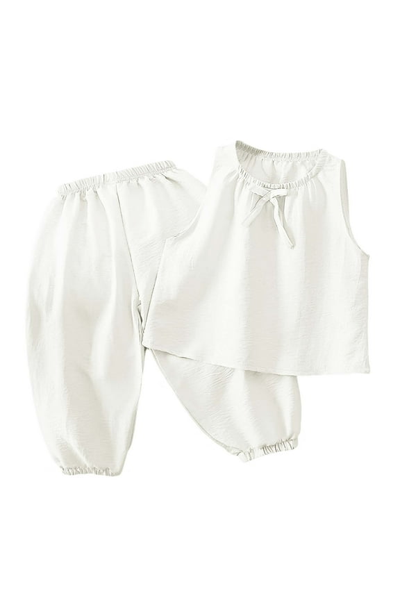 Girls' Set Sweet Vest Top With Pants Summer Outfit Cute Casual Sleepwear Air Conditioning Suit Two Piece Set Kids Sweatsuit Outfits 5-6 Years