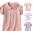 thumbnail image 1 of RMGVDSD Girls Short Sleeve Polo Shirts Ruffle Collared School Uniform Shirt Button Casual Tops Kids Summer Tees Comfortable Wear 6-7 Years, 1 of 3