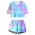 thumbnail image 1 of RMGVDSD Girls Summer Clothes Tie-Dye Print T Shirts Round Neck Short Sleeve Top And Shorts Set Pocket Sports Casual Outfit For Kids Teens Classic Outfits Set, 1 of 5