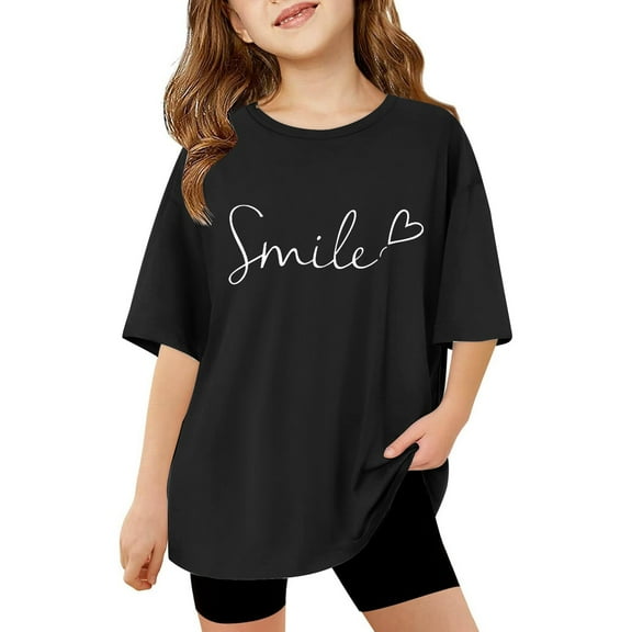 RMGVDSD Girls' Summer Cute T Shirts Girls Short Sleeve T Shirts Letter Printed T-Shirt Kids Oversized Tops Casual Crewneck Basic Tees Trendy Girls' Tees 3-4 Years