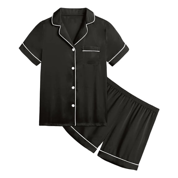 RMGVDSD Girls Summer Outfits Short Sleeve Tops Button Down Shirt And Shorts Set Solid Color Comfy Casual Loungewear Clothes Sets 4-5 Years