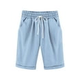 thumbnail image 1 of RMGVDSD Girls Summer Shorts Girls Bermuda Shorts Knee Length Cute Preppy Clothes Drawstring Long Shorts Elastic Waist Straight Leg Shorts Casual Pants 11-12 Years, 1 of 4