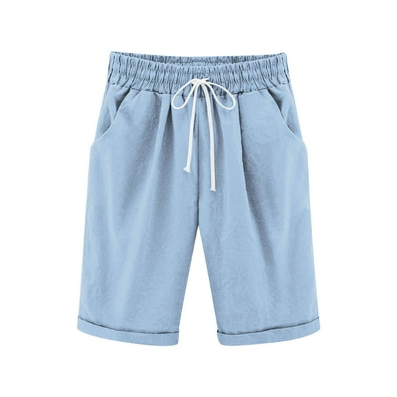 RMGVDSD Girls Summer Shorts Girls Bermuda Shorts Knee Length Cute Preppy Clothes Drawstring Long Shorts Elastic Waist Straight Leg Shorts Casual Pants 12-13 Years