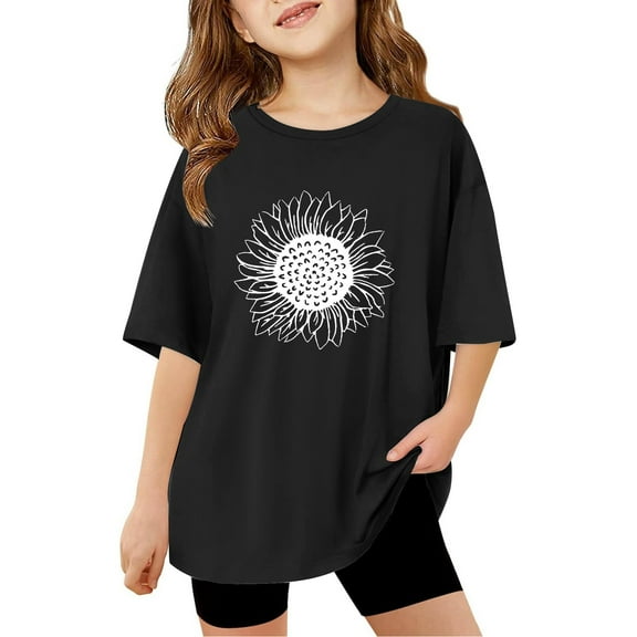 RMGVDSD Girls Summer Tops Kids Fashion Oversized T Shirts Loose Fit Short Sleeve T-Shirts Tops Casual Crewneck Basic Tees Stylish Blouse Tops For 7-8 Years